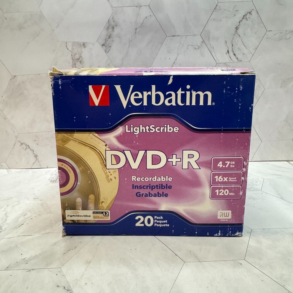 NIB Verbatim LightScribe DVD+R 16x 20 Blank Discs With Cases 4.7gb 120m